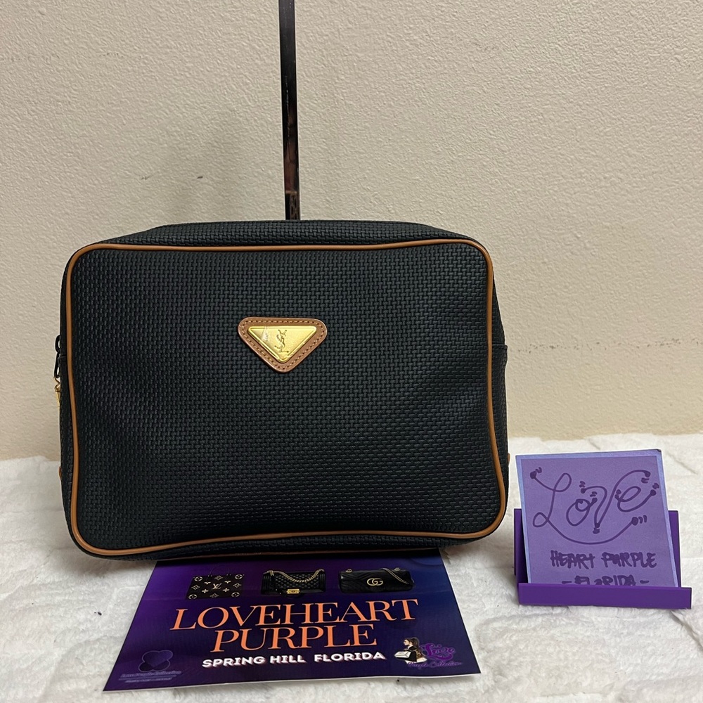 YSL Clutch Black Textured with Brown Trim